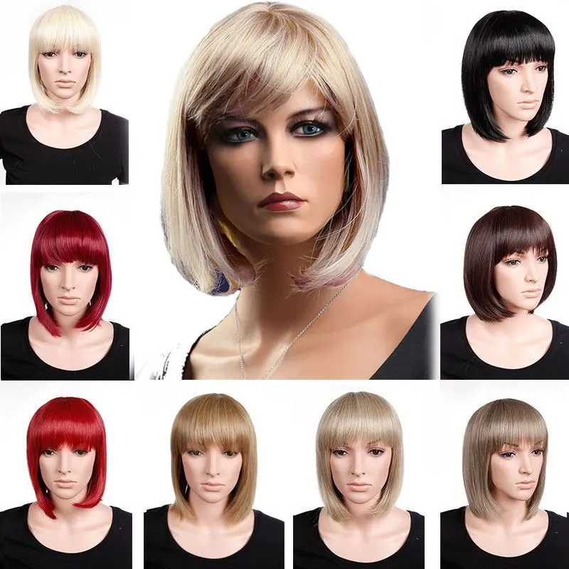 

SNOILITE Short Straight Wigs Women BOB Style Full Head Wig Heat Resistant Synthetic real Thick black brown short hair wig