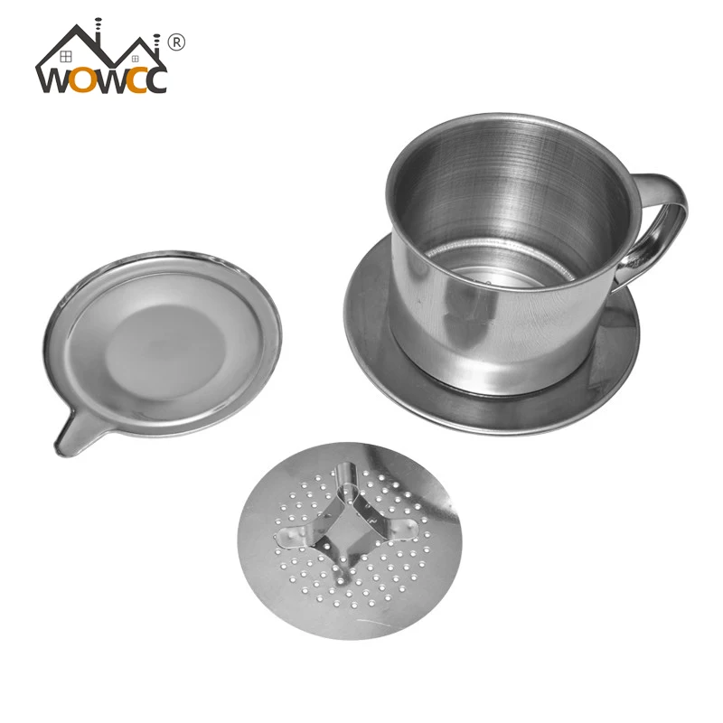 

WOWCC 1set Portable Stainless Steel Coffee Drip Filter Coffee Maker Infuser Vietnam Style Coffee Mug Cup Strainer Coffee Tools