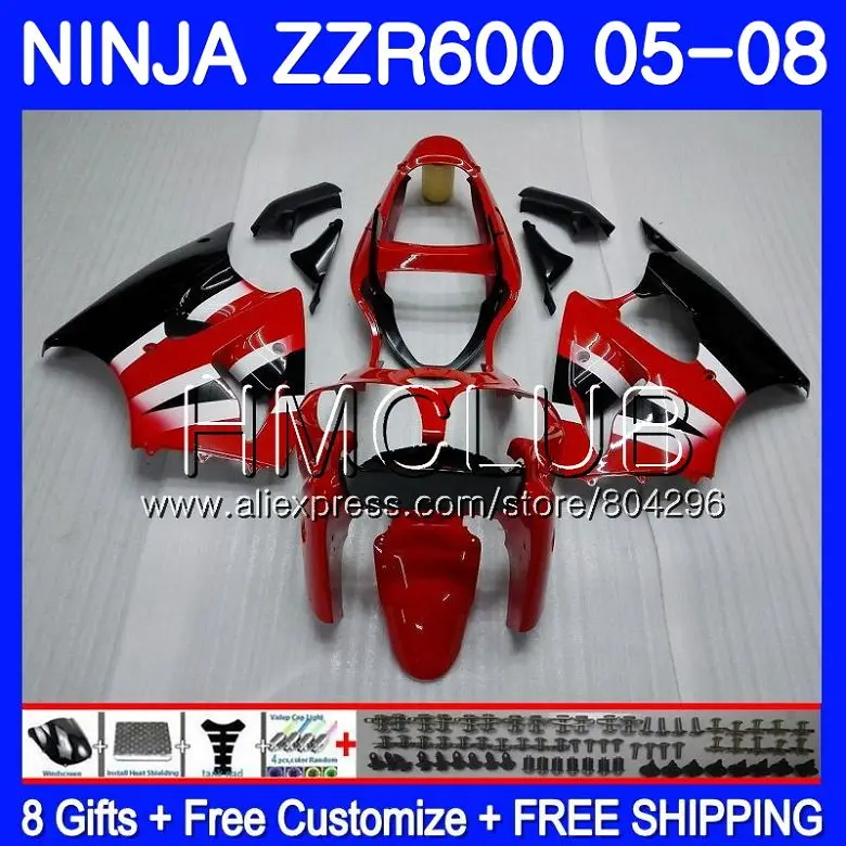 

Factory red Bodywork For KAWASAKI NINJA 600CC ZZR600 05 06 07 08 34HM.21 ZX600CC ZZR-600 ZZR 600 2005 2006 2007 2008 Fairings