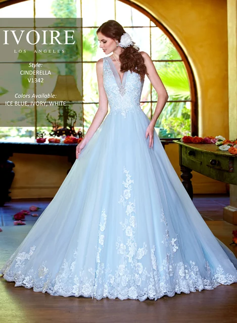 z240 ice blue vestido de bola appliqued cuello en v profundo 2016