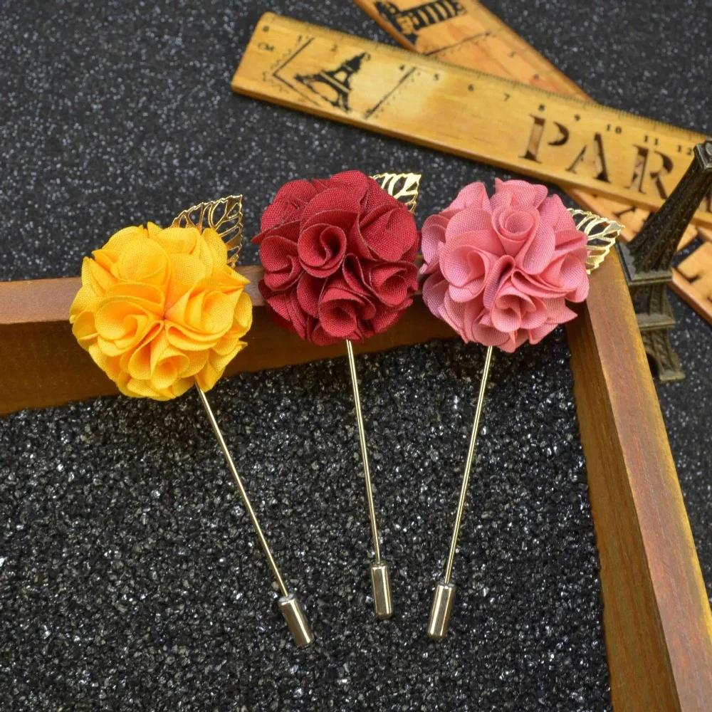 

20 pcs/lot , Mens Flower Lapel Pin Wedding Boutonniere with Gold Leaf