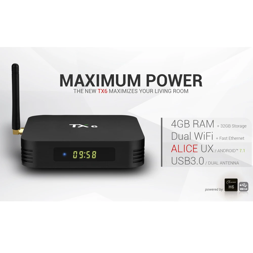 Wechip TX6 Android 9.0 TV BOX 4G 32G Allwinner H6 Quad core 2.4G+5G Dual Wifi BT 4.1 4K TV BOX HD H.265 Youtube Set Top Box