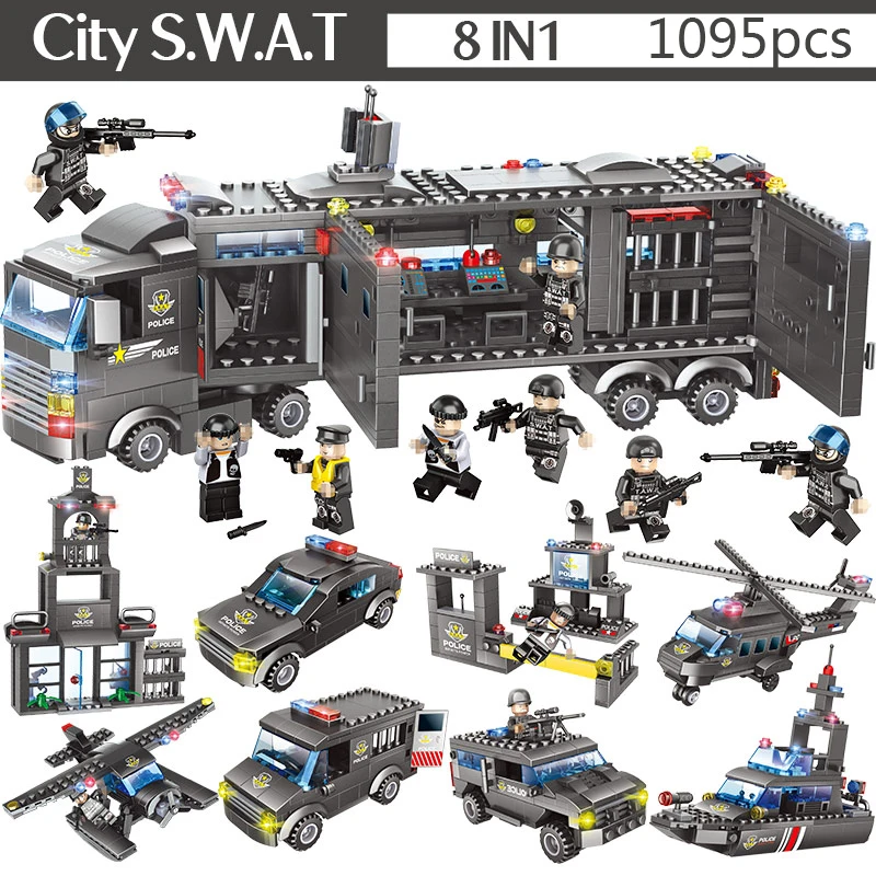 

2019 City Police Station Building Blocks Compatible LegoINGly City SWAT Team Truck Blocks Educational Toy For Boys Children Drop