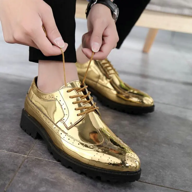 

New Gold Sliver Oxford Leather shoes Casual Shoes Male Spring Autumn Footwear For Male Wedding Formal shoes BIG SIZE 47 LH-91