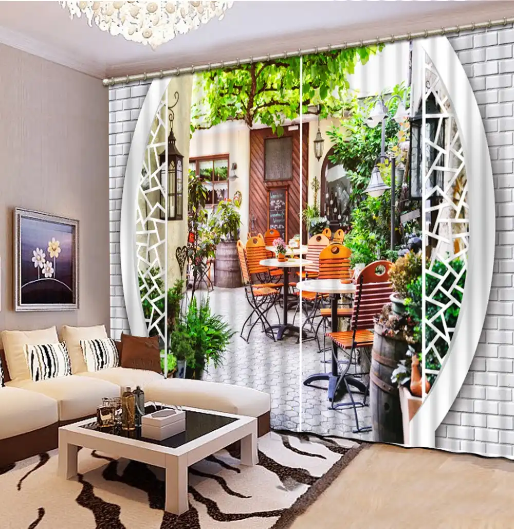 Curtain Design Fashion Customized 13D Curtain Brick Wall Pavilion Landscape Chair Bed Room Living Room Office Hotel Cortinas Curtain Design Fashion Customized 13D Curtain Brick Wall Pavilion Landscape Chair Bed Room Living Room Office Hotel Cortinas