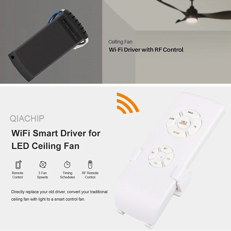 Qiachip Ac 220v Wifi Smart Universal Ceiling Fan Lamp Remote