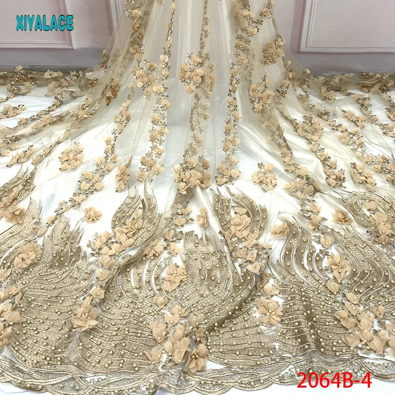 Нигерийская бисерная кружевная ткань высокого качества африканский 3D чистый кружевной материал для свадьбы французский кружевной тюлевый материал для платья YA2064B-1