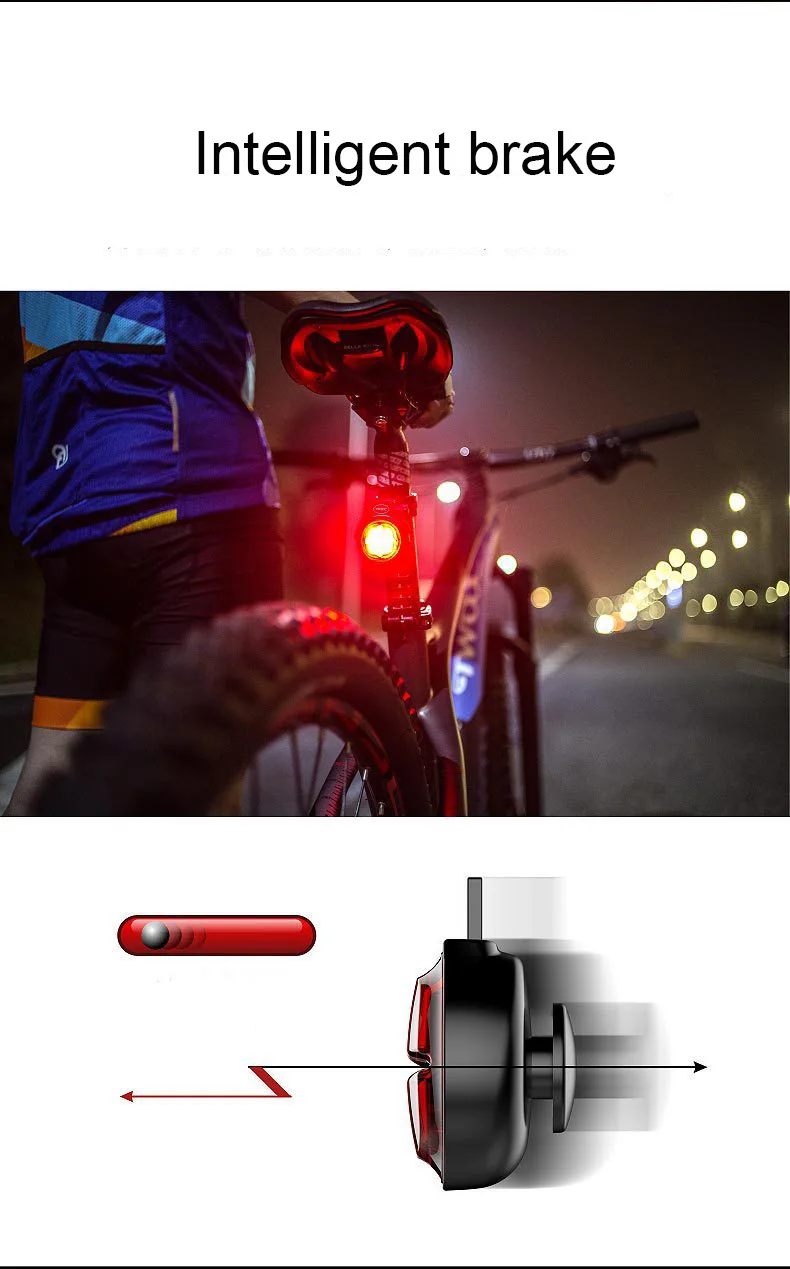 Автоматическая зарядка через usb велосипедные фары Задний фонарь непромокаемый Велоспорт интимные аксессуары тормоза индукции черПредупреждение
