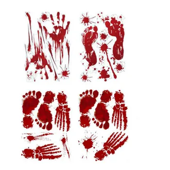 

4pcs Horror Halloween Props Bloody Zombie Hand Stickers Scary Theme Full of Blood Handprints For Car Home Window Decoration