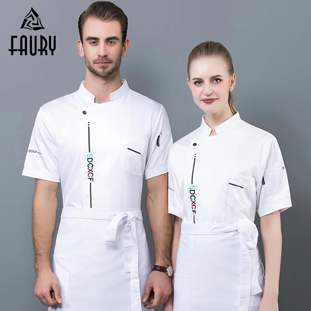 

New Chef Jacket Uniform Short Sleeve Cook Coat Kitchen Restaurant Food Service Coffee Shop Barbershop Bakery Overalls Wholesale