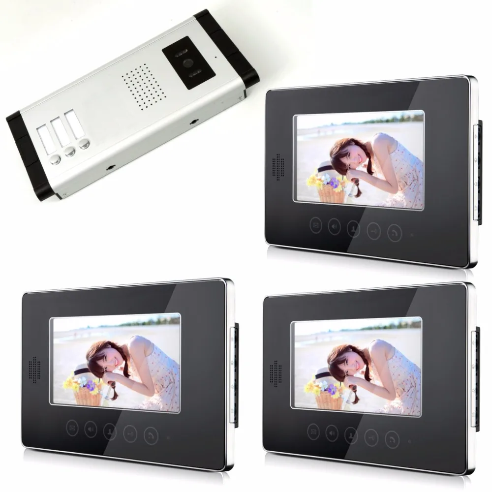 7 Inch Touch Keypad Access Control Wired Video Door Phone With 3 Monitor