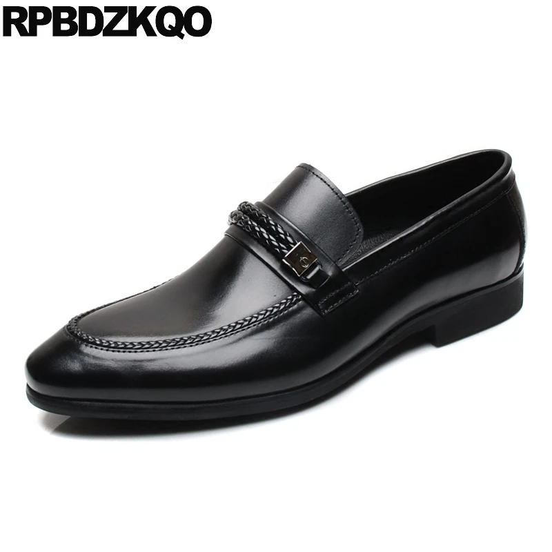 

Runway Metal Tip Black Loafers Italy Formal Luxury Genuine Leather European Pointed Toe Real Brand Men Dress Italian Shoes