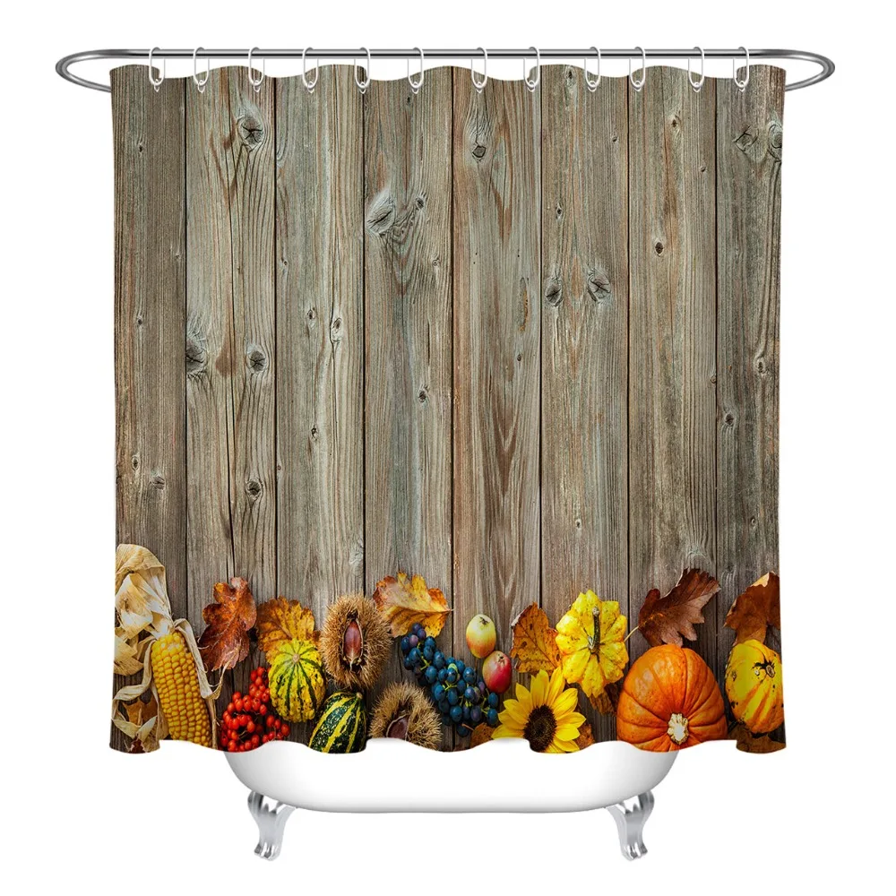 Polyester Waterproof Fabric Halloween Autumn Harvest Pumpkin Shower Curtain Set
