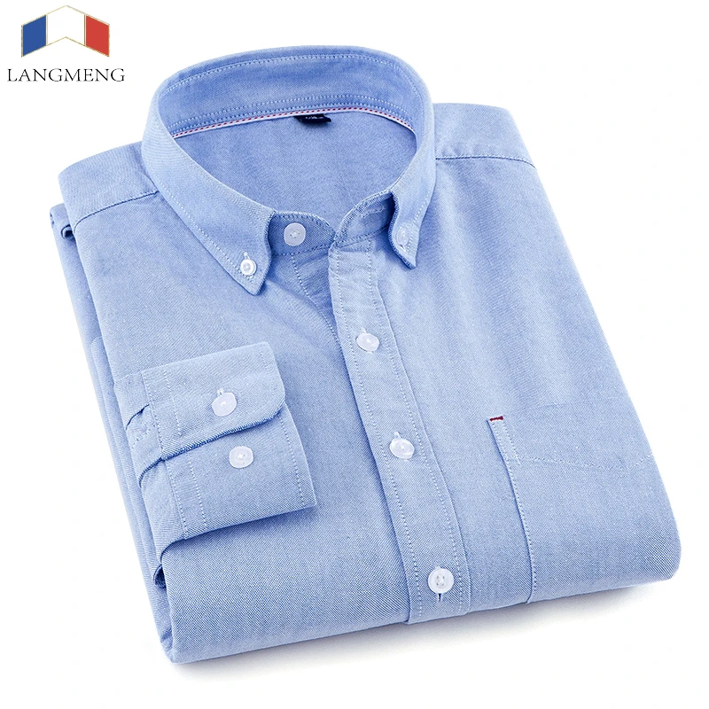 

Langmeng 2018 100% Cotton Spring Mens Casual Shirt men Long Sleeve Slim Fit Man Dress Shirts Camisa Social business white grey