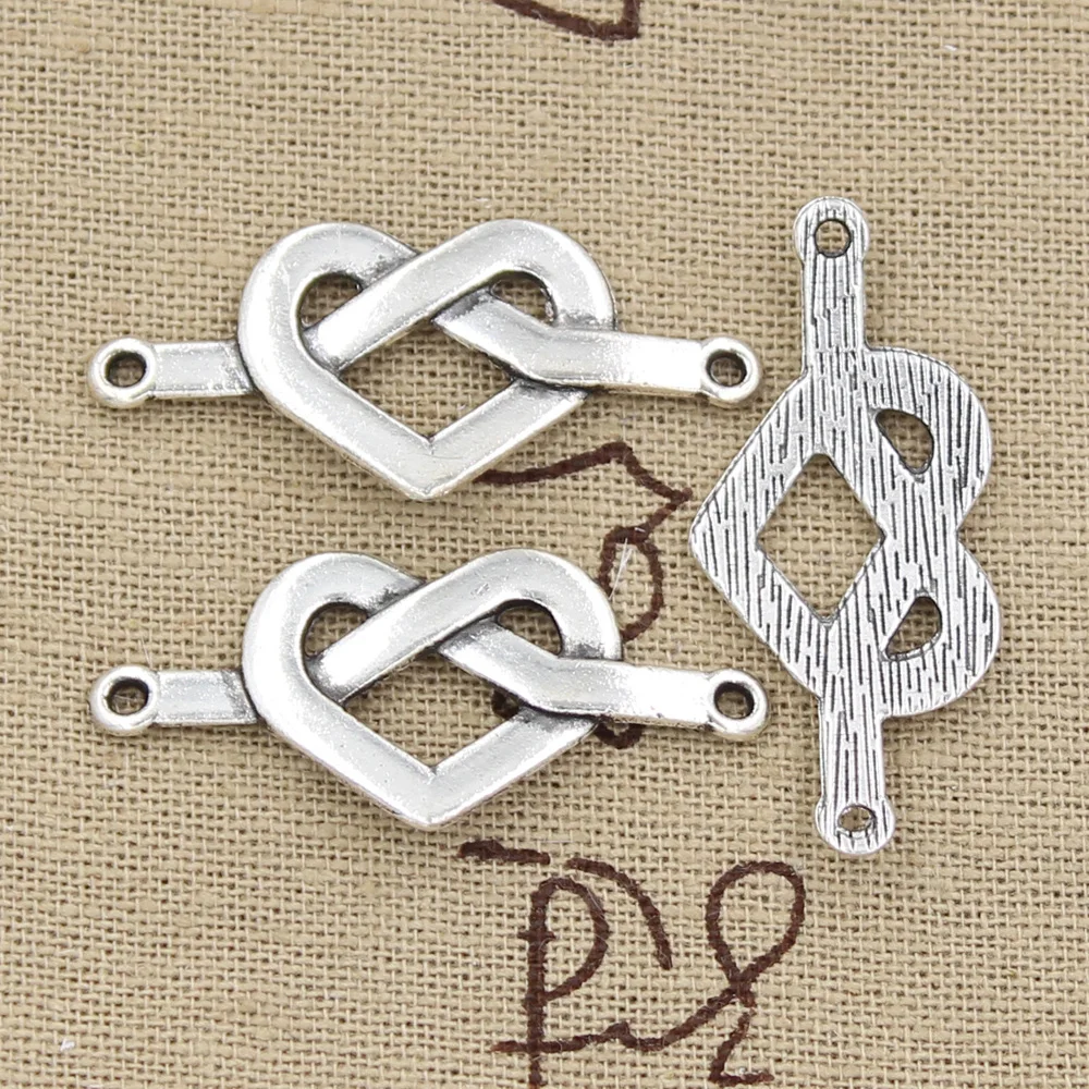 

6pcs Charms heart knot connector 38x17mm Antique Making pendant fit,Vintage Tibetan Silver,DIY bracelet necklace