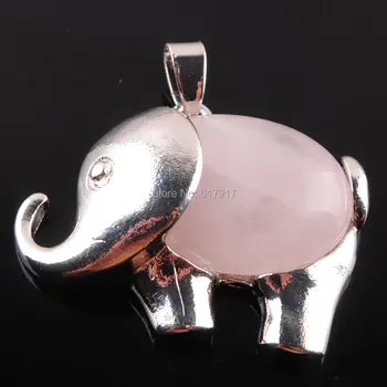 

Free Shipping Natural Rose Quartzs Gem Stone Energy Cute Elephant Pendants for Child Jewelry Chakra TN3628