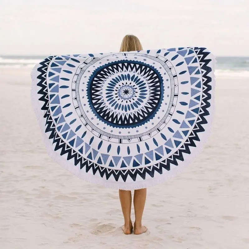 2016 New Summer Large Microfiber Printed Round Beach Towels With Tassel