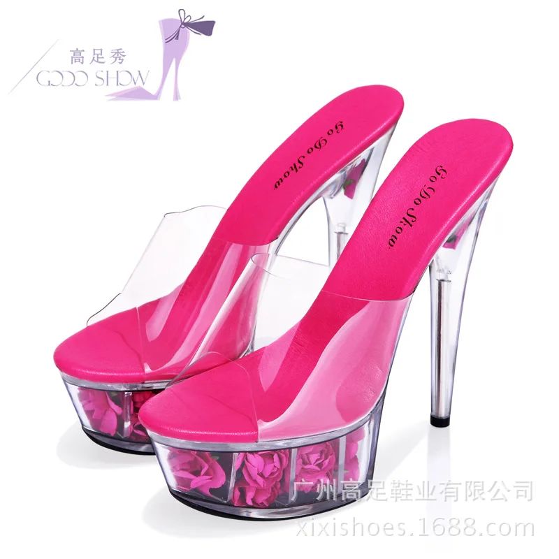 

8 colors Women Platform Sandals 15cm Super High Heels Waterproof Female Transparent Crystal Wedding Shoes Sandalia Feminina