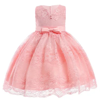 

2018 Summer V-neck Lace Princess dress girls elegant dresses for children sleeveness Flower lace birthday girl party dresses