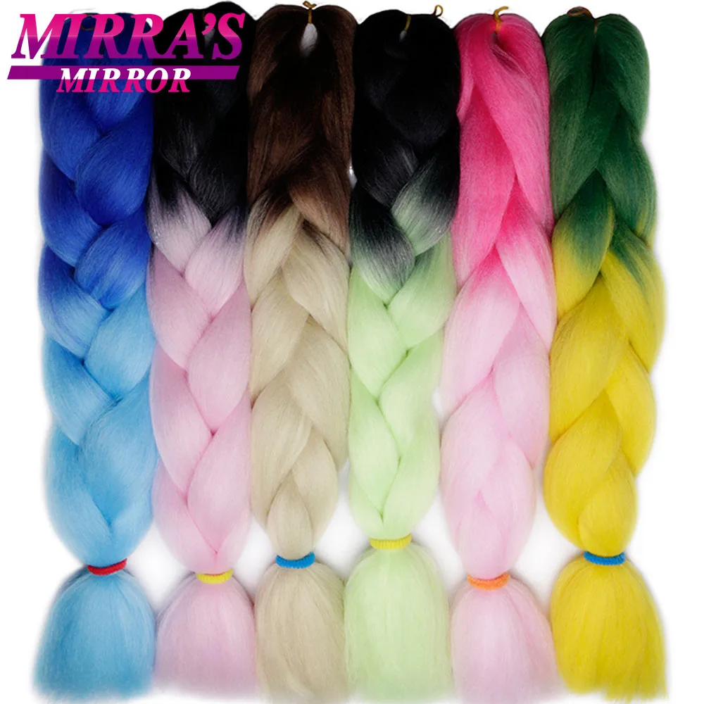 Mirra's Mirror's зеркальный цветной канекалон, огромные косички, синтетические плетеные волосы для наращивания, 24 дюйма, вязанные крючком косички