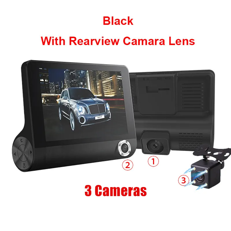Dash Cam 4 дюйма ips Dash камера с двойным объективом 3 камеры s объектив Автомобильный видеорегистратор с камерой заднего вида видеорегистратор авто регистратор видеорегистраторы - Название цвета: With Rearview Camera