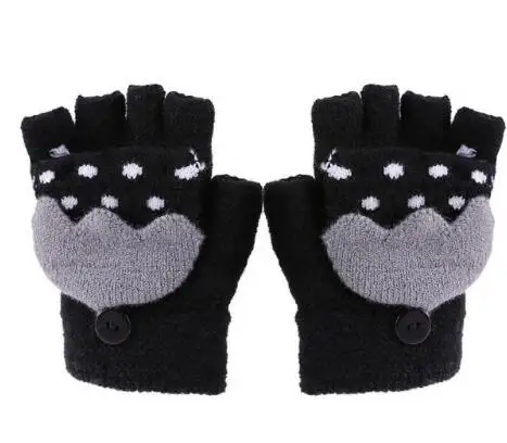 Рождественские милые детские вязаные перчатки для мальчиков и девочек Зима Осень Теплые эластичные Мультяшные принты перчатки ручная одежда перчатки аксессуары - Цвет: Black