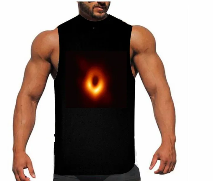 

Men's Solid Color Black Holes Print Shirt Outdoor Sport Fitness Sleeveless Top Breathable Gym sportswear