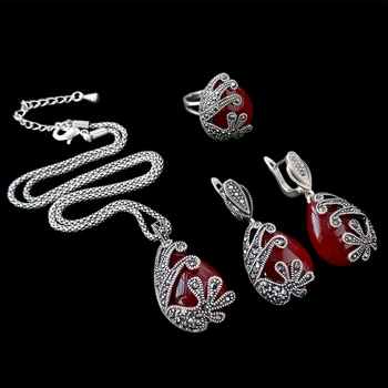 

Sellsets Fashion Antique Silver Color Turkish Jewellery Set Vintage Black Crystal And Natural Stone Jewelry Sets For Women Gift