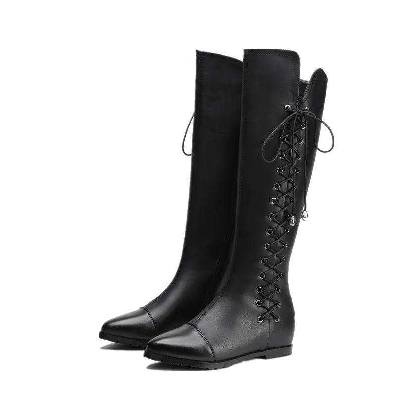 2018 Solide En Haute Croix brown Femmes De Genou Nouveau Bottes Qualité Adulte Véritable Asumer Liée Pour Black D'hiver Cuir Mode Sexy 5axP8wqq