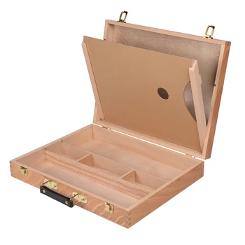 

CONDA Solid Wood Storage Box Portable with Palette Watercolor Painting Multifunctional Handle Paint Suitcase Box Art Supplies