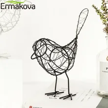 ERMAKOVA Bird Figurine Metal Handmade Iron Wire Bird Model Bird Ornaments Animal Figurine Home Office Desktop Decor Gift (Black)