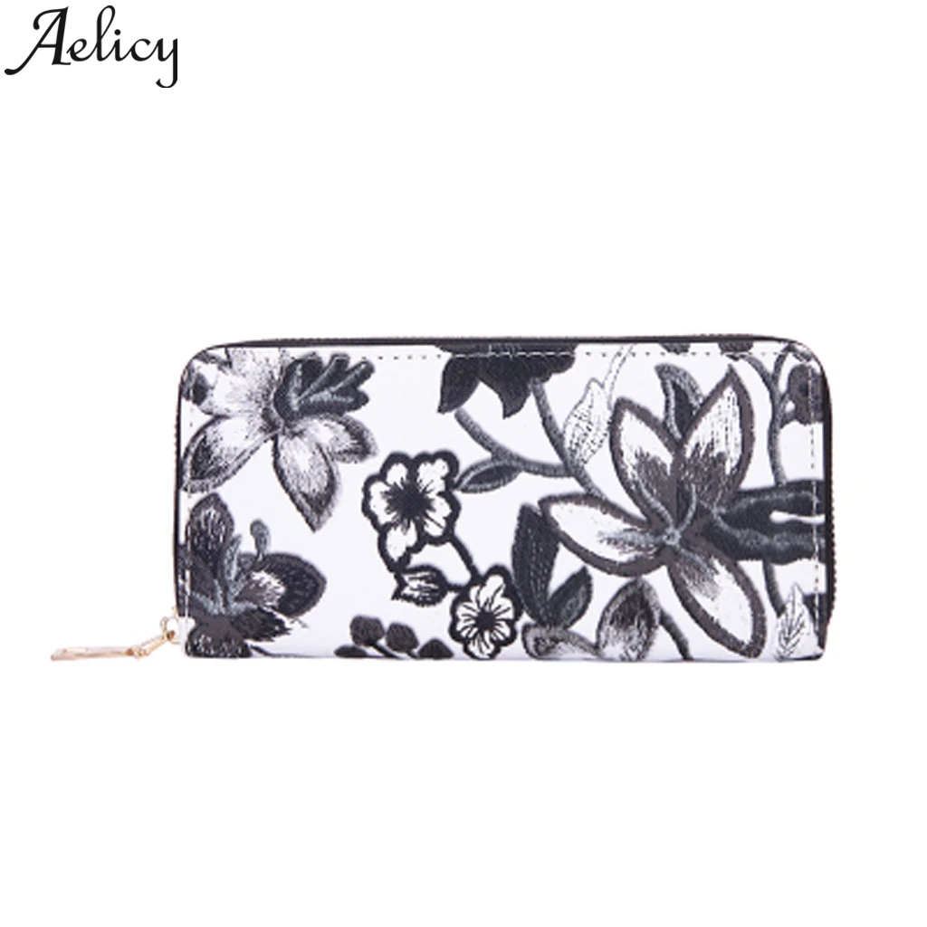 

Aelilcy Women PU Retro Embroidery Flower Long Wallet Leather Coin Purse Credit Card Holder bag lady handbag Mobile Phone Bag