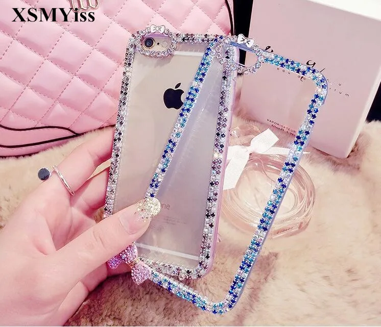 Мягкий чехол для телефона с бриллиантовой цепочкой XSMYiss SamsungS6 S7 S8 S9 S10 S11 PLUS Lite Note8 9