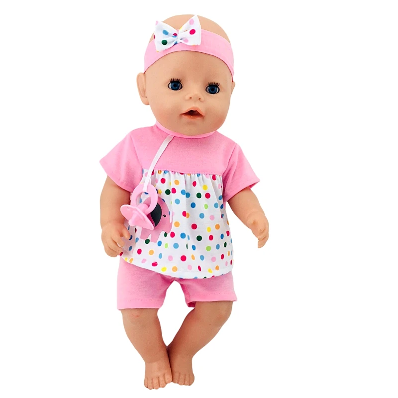 

Fit 18 inch 43cm Doll Clothes Born Baby Pink 2-piece Clothes suit Doll Accessories For Baby Festival Birthday Gift