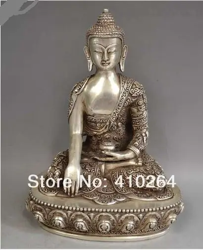 

0116P [old craft ] Fast Shipping H 20cm Tibetan Silver Bronze Sakyamuni Buddha Statue (A0314)