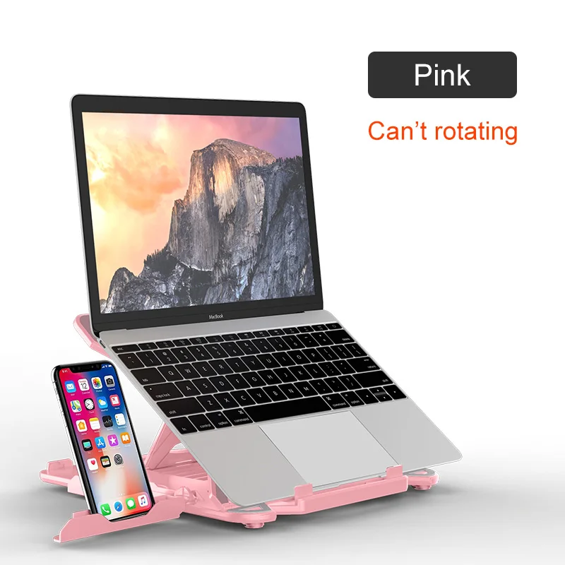 Pink Normal 360 Вращающаяся подставка для ноутбука Складная подставка для ноутбука Macbook Lenovo держатель для ноутбука охлаждающий кронштейн для компьютера с держателем для телефона - Цвет: Pink Normal