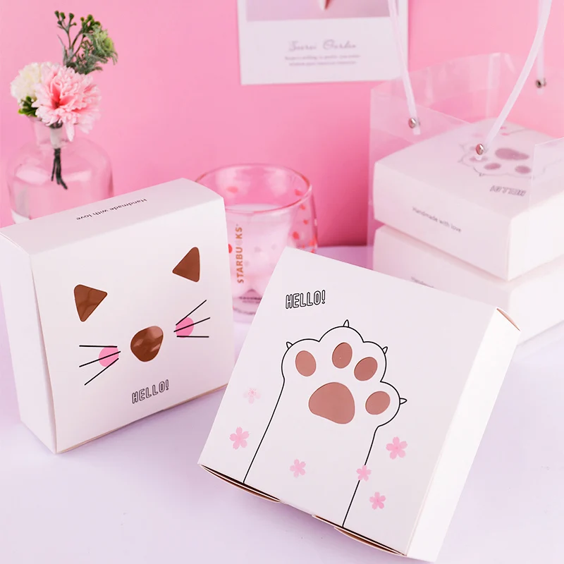 

10Pcs Cute Cat Gift Box Wedding Cookie Packaging Box Candy Cake Boxes Birthday Party Favor Gift Bag DIY Decoration Supplies