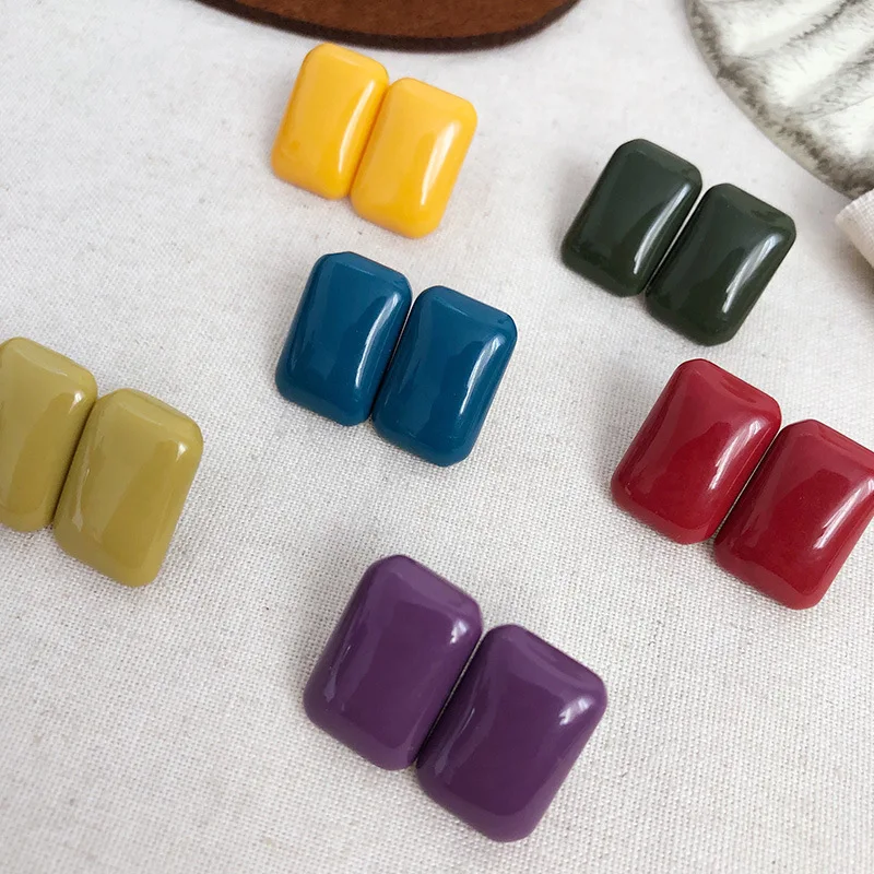 

Temperament colorful candy color resin acrylic earrings square ins simple wind earrings ear clip