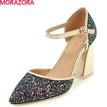 

MORAZORA glitter cloth women shoes pumps fashion spring high heels shoes shallow big size 34-46 platform shoes wedding party