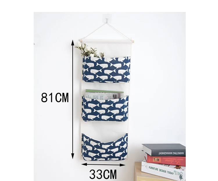 Vert 3 Poches en Lin de Coton /à Suspendre au Mur Sacs de Rangement Pochette de Porte Organisateur de Bureau /à Domicile pour Chambre /à Coucher OKBY Poche Suspendue