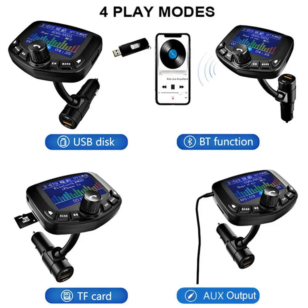 FM трансмиттер JINSERTA автомобильный с 3 USB портами и поддержкой Bluetooth 1