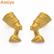 Anniyo エジプト女王ネフェルティティスタッドのイヤリングの宝石女の子ゴールドカラー卸売アフリカジュエリーギフト #204606(China)