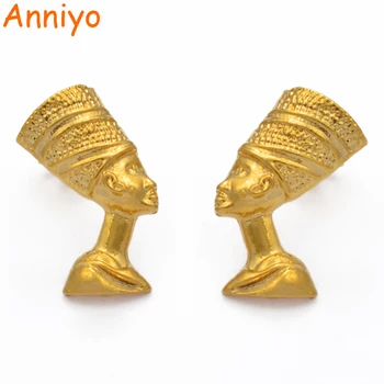 

Anniyo Egyptian Queen Nefertiti Stud Earrings Jewelry for Women Girls Gold Color Wholesale African Jewellery Gifts #204606