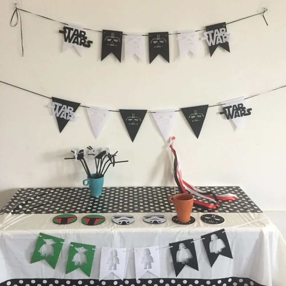 

Partywakaka star wars Party Supplies Set Banner Straw Cake flags Cup Mad Coaster magic strick felt non woven decoration