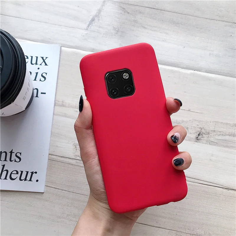 matte silicone phone case on for huawei mate 10 lite 20 lite mate20 mate10 lite 9 pro mate 30 candy color soft tpu back cover - Цвет: red