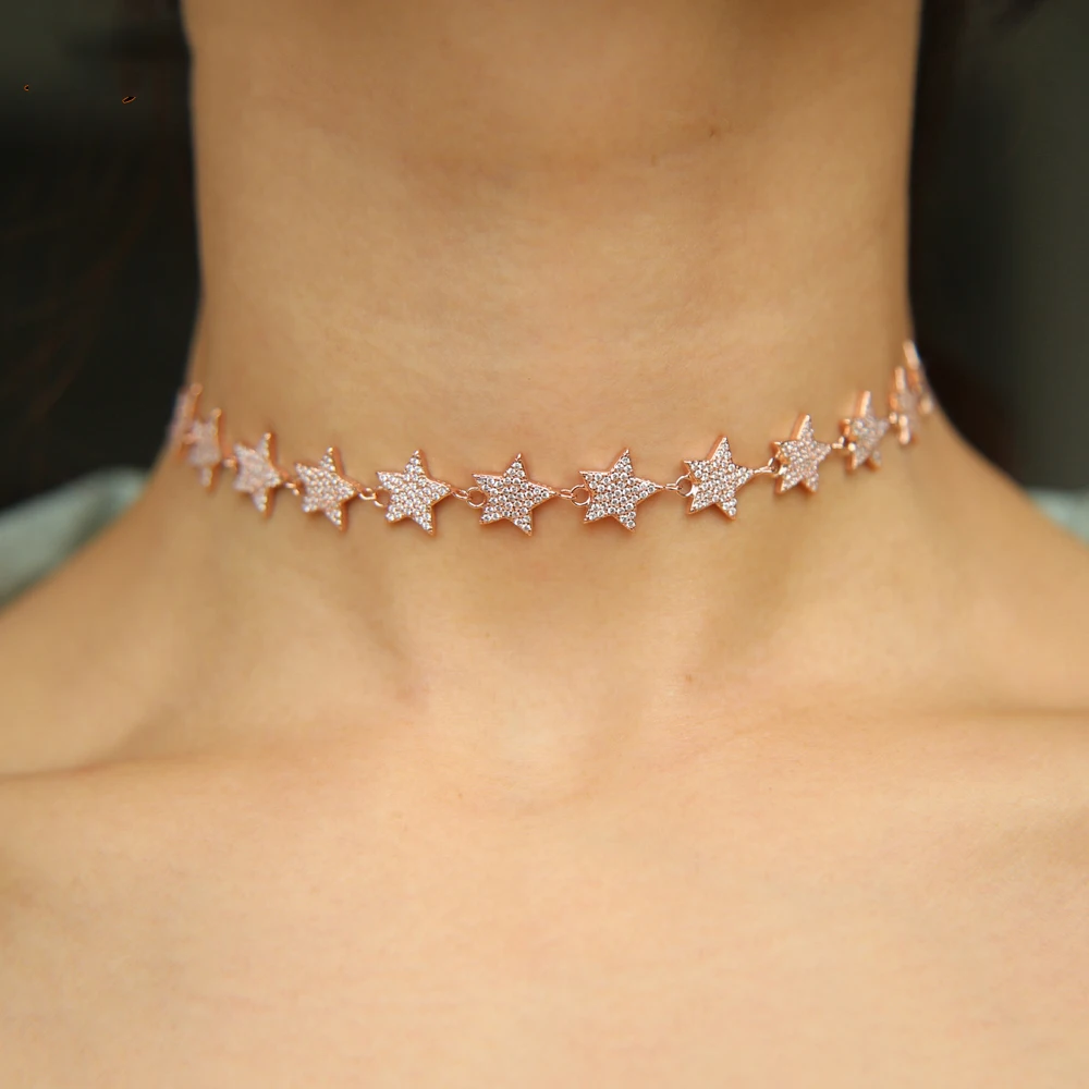 Top-Sell-silver-gold-color-AAA-cz-Micro-Pave-Zircon-Star-choker-Chain-christmas-gift-Necklaces (5)