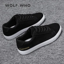 WOLF WHO New Arrivals Men Canvas Casual Shoes Male Lace Up Black Sneakers Comfortable lightweight Shoes buty meskie X-029