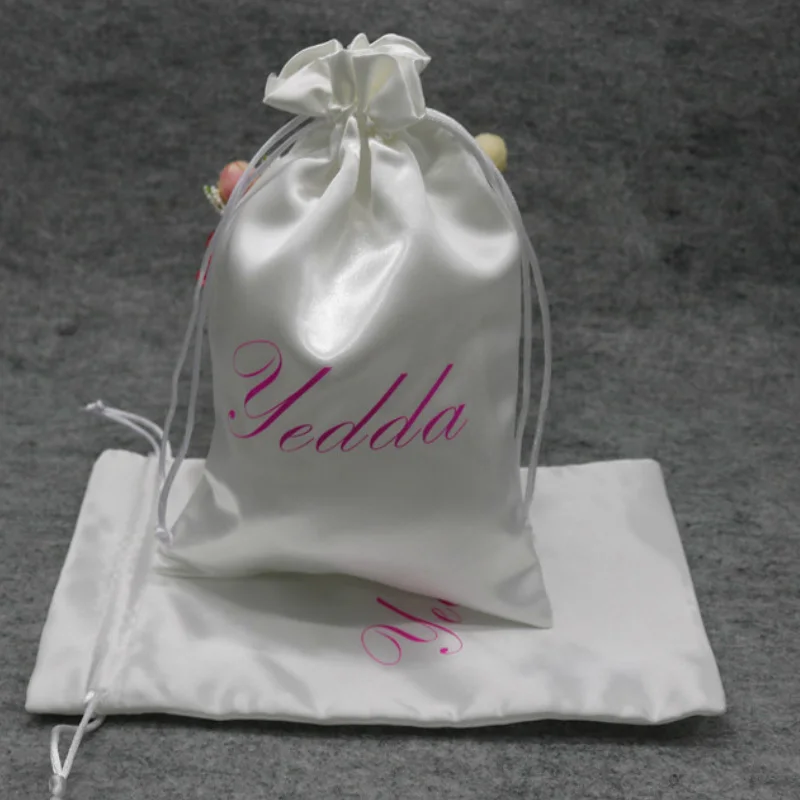 

Satin Drawstring Bag for Hair Packaging Silk Pouch Gift Bags Cosmetic Phone Hair Storage Packaging Bag Sachet Print Logo Custom