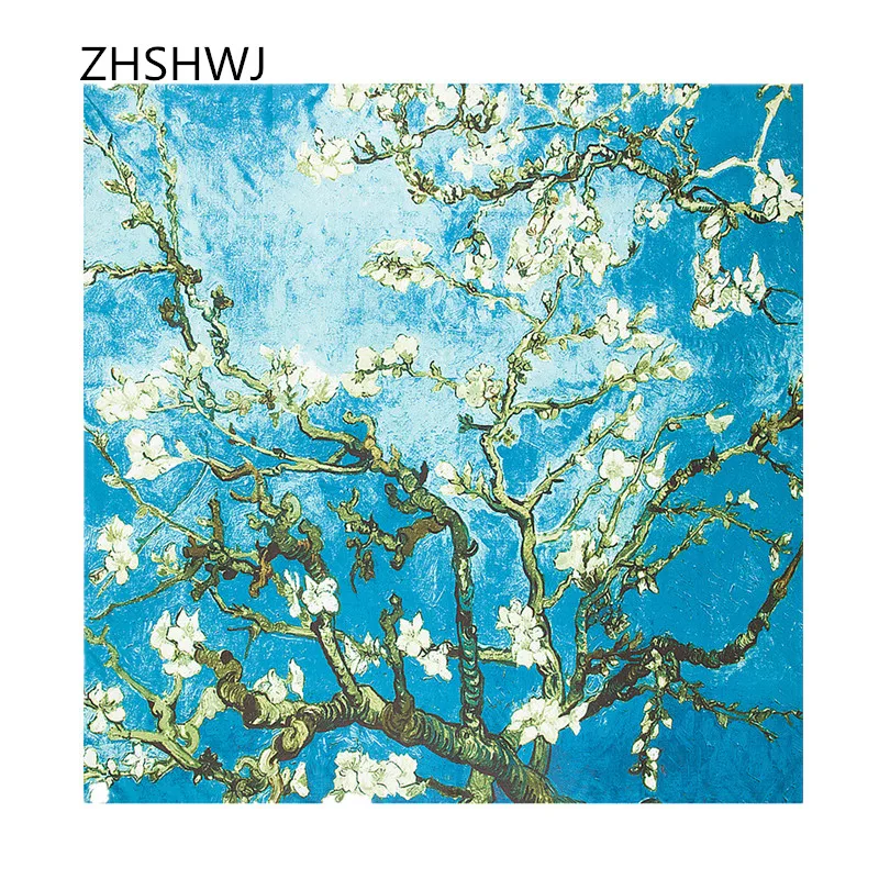 

[ZHSHWJ] Free delivery of the new 100% silk 130cm * 130cm Europe and the United States Van Gogh painting scarf fashion shawl