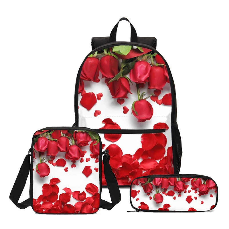 3pcs Set Backpack Women Casual Rose Floral Print Backpack Bookbags School Backpacks Bags For Teenage Girls Mochila Mujer - Цвет: 1